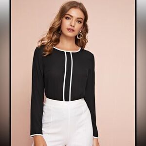 Shein Prive Keyhole Back Contrast Binding Top (Black & White, Size S)